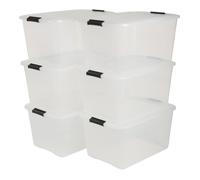 Iris Ohyama, Boite Rangement Plastique avec Couvercle, 45L, Lot de 6, Transparent, Clips de Fermeture, Poignée, Empilable, Portable, Solide & Durable, pour Dressing, Garage, Chambre, Bureau, TB-45