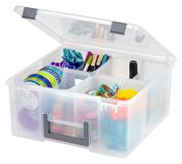 Iris Ohyama, Boîte de rangement portable de 18,9 litres avec poignée, organisateur transparent avec 4 compartiments amovibles et séparateurs, boîtes de rangement pour Lego et travaux manuels, modèle D