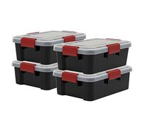 Iris Ohyama, Boite Rangement Hermétique, 10L, Lot de 4, Noir, Couvercle avec Joint Etanche, 4 Clips de Fermeture, Empilable, pour Exterieur, Garage, Vetement, Anti Poussiere, Sans BPA, AT-S