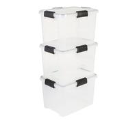 Iris Ohyama, Boite Rangement Hermétique, 20L, Lot de 3, Transparent, Couvercle avec Joint Etanche, 4 Clips de Fermeture, Empilable, pour Exterieur, Garage, Vetement, Anti Poussiere, Sans BPA, DDAT-SD