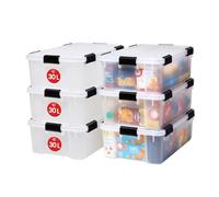 Iris Ohyama, Boite Rangement Hermétique, 30L, Lot de 6, Transparent, Couvercle avec Joint, 6 Clips, Empilable, pour Exterieur, Garage, Vetement, Sans BPA, AT-LS