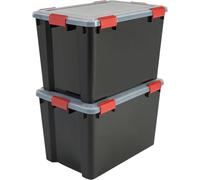 Iris Ohyama, Boite Rangement Hermétique, 70L, Lot de 2, Noir, Couvercle avec Joint Etanche, 6 Clips de Fermeture, Empilable, pour Exterieur, Garage, Vetement, Anti Poussiere, Sans BPA, AT-LD