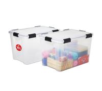 Iris Ohyama, Boite Rangement Hermétique, 70L, Lot de 2, Transparent, Couvercle avec Joint Etanche, 6 Clips de Fermeture, Empilable, pour Exterieur, Garage, Vetement, Anti Poussiere, Sans BPA, AT-LD