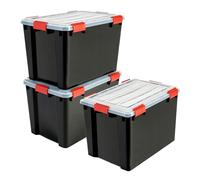 Iris Ohyama, Boite Rangement Hermétique, 70L, Lot de 3, Noir, Couvercle avec Joint Etanche, 6 Clips de Fermeture, Empilable, pour Exterieur, Garage, Vetement, Anti Poussiere, Sans BPA, DDAT-LD