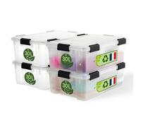 Iris Ohyama, Boite Rangement Hermétique Plastique, 30L, Lot de 4, Transparent, Couvercle, Joint Etanche, Clips de Fermeture, Empilable, pour Exterieur, Garage, Vetement, Anti Poussiere, WSB-30