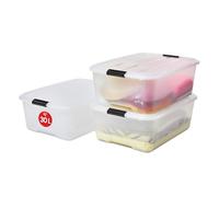 Iris Ohyama, Boite Rangement Plastique avec Couvercle, 30L, Lot de 3, Transparent, Clips de Fermeture, Poignée, Empilable, Portable, Solide & Durable, pour Dressing, Garage, Chambre, Bureau, TB-30