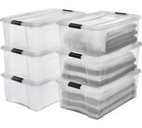 Iris Ohyama, Boite Rangement Plastique avec Couvercle, 30L, Lot de 6, Transparent, Clips de Fermeture, Poignée, Empilable, Organisation Solide & Durable, pour Chambre, Dressing, Bureau, NTB-30