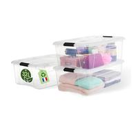 Iris Ohyama, Boite de Rangement Maison plastique recyclé, 32L, Lot de 3, Transparent, BSB-32