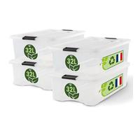 Iris Ohyama, Boite de Rangement Maison Plastique, 32L, Lot de 4, Transparent, BSB-32