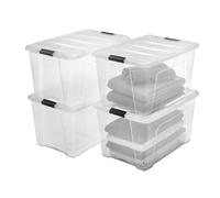 Iris Ohyama, Boites de Rangement Plastique avec Couvercle, 45L, Lot de 4, Transparent, DDNTB-45