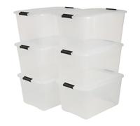 Iris Ohyama, Boite Rangement Plastique avec Couvercle, 45L, Lot de 6, Transparent, Clips de Fermeture, Poignée, Empilable, Portable, Solide & Durable, pour Dressing, Garage, Chambre, Bureau, TB-45