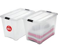 Iris Ohyama, Boite Rangement Plastique avec Couvercle, 60L, Lot de 2, Transparent, Clips de Fermeture, Poignée, Empilable, Organisation Solide & Durable, pour Chambre, Dressing, Bureau, NTB-60