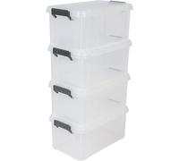 Iris Ohyama, Boite Rangement Plastique avec Couvercle, 6L, Lot de 4, Transparent, Clips de Fermeture, Poignée, Empilable, Organisation Solide & Durable, pour Chambre, Garage, Bureau, MBX-6