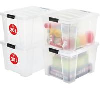 Iris Ohyama, Boite de Rangement Plastique avec Couvercle, 30L, Lot de 4, Transparent, HB-30