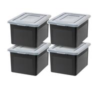 Iris Ohyama, Boîtes de Rangement en Plastique avec Couvercle, 45L, Lot de 4, Noir, Empilable, pour Fournitures de Bureau, FB-21E