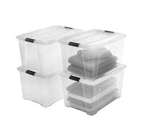 Iris Ohyama, Boite Rangement Plastique avec Couvercle, 45L, Lot de 4, Transparent, Clips de Fermeture, Poignée, Empilable, Organisation Solide & Durable, pour Chambre, Dressing, Bureau, DDNTB-45