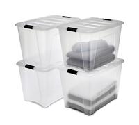 Iris Ohyama, Boites de Rangement Plastique avec Couvercle, 60L, Lot de 4, Transparent, DDNTB-60