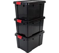 Iris Ohyama, Boîtes de rangement plastique avec couvercle et fermeture à Clips, 50L, Lot de 3, Empilables, Emboîtable, Sans BPA, Grenier, Cabanon, Garage, Garage, SK-450, Noir