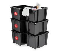 Iris Ohyama, Boîtes de rangement plastique de 45L, Lot de 6, Sans BPA, HB-15, Noir, Sans couvercle- L35 x P26.5 x H22 cm