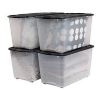 Iris Ohyama, Boîtes de rangement plastique de 70L, Lot de 4, Sans BPA,TBR-70, Noir, Clips de fermeture- L68 x P39 x H38 cm