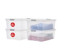 Iris Ohyama, Boitess de Rangement Plastique avec Couvercle, 30L, Lot de 4, Argent, NTB-30
