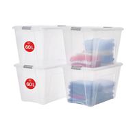 Iris Ohyama, Boitess de Rangement Plastique avec Couvercle, 60L, Lot de 4, Argent, NTB-60