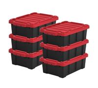 Iris Ohyama, Caisse Rangement avec Couvercle Robuste, 12,5L, Lot de 6, Rouge, DDSKT-130