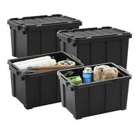Iris Ohyama, Caisse Rangement avec Couvercle Robuste, 21L, Lot de 4, Noir, Compact, Durable, Empilable, pour Garage, Etagères, Déménagement, Plastique, Boite a Outils, Bac de Rangement, DDSKT-210