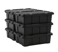 Iris Ohyama, Caisse Rangement avec Couvercle Robuste, 25L, Lot de 6, Noir, Compact, Durable, Empilable, pour Garage, Etagères, Déménagement, Plastique, Boite a Outils, Bac de Rangement, DDSKT-230