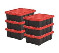 Iris Ohyama, Caisse Rangement avec Couvercle Robuste, 25L, Lot de 6, Rouge, DDSKT-230