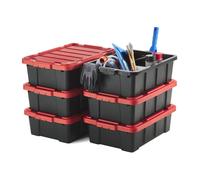 Iris Ohyama, Caisse Rangement avec Couvercle Robuste, 25L, Lot de 6, Rouge, DDSKT-230