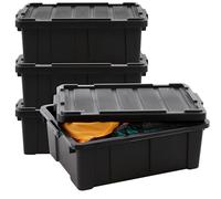 Iris Ohyama, Caisse Rangement avec Couvercle Robuste, 43L, Lot de 4, Noir, Compact, Durable, Empilable, pour Garage, Etagères, Déménagement, Plastique, Boite a Outils, Bac de Rangement, DDSKT-430