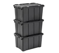 Iris Ohyama, Caisse Rangement avec Couvercle Robuste, 50L, Lot de 3, Noir, Compact, Durable, Empilable, pour Garage, Etagères, Déménagement, Plastique, Boite a Outils, Bac de Rangement, DDSKT-450