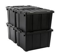 Iris Ohyama, Caisse Rangement avec Couvercle Robuste, 68L, Lot de 4, Rouge, Compact, Durable, Empilable, pour Garage, Etagères, Déménagement, Plastique, Boite a Outils, Bac de Rangement, DDSKT-700