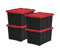 Iris Ohyama, Caisse Rangement avec Couvercle Robuste, 68L, Lot de 4, Rouge, Compact, Durable, Empilable, pour Garage, Etagères, Déménagement, Plastique, Boite a Outils, Bac de Rangement, DDSKT-700