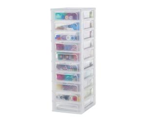 Iris Ohyama, Caisson de rangement plastique A4, 10 Petits Tiroirs, Blanc, OCH-2100