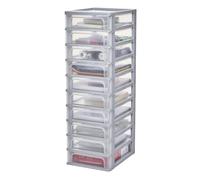 Iris Ohyama, Caisson de rangement plastique A4, 10 Petits Tiroirs, Gris, OCH-2100