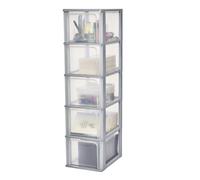 Iris Ohyama, Caisson de rangement plastique A4, 5 Grands Tiroirs, Gris, OCH-2500