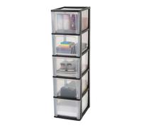 Iris Ohyama, Tour de Rangement Plastique, 5 Grands Tiroirs, Noir, Ouverture Facile, Format A4, A5 & A6, Meuble, Organisateur, pour Bureau, Fourniture Scolaire, Papeterie, Sans BPA, OCH-2500