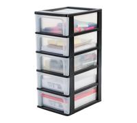 Iris Ohyama, Tour de Rangement Plastique, 5 Tiroirs Moyens, Noir, Ouverture Facile, Format A4, A5 & A6, Meuble, Organisateur, pour Bureau, Fourniture Scolaire, Papeterie, Sans BPA, OCH-2005