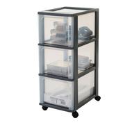 Iris Ohyama, Caisson de rangement plastique recy 4, 3 Grands Tiroirs, Noir, OCH-2300