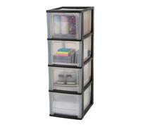Iris Ohyama, Caisson de rangement plastique recy 4, 4 Grands Tiroirs, Noir, OCH-2400