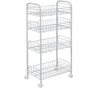 Iris Ohyama, Chariot de rangement, 4 étages, Sur roulettes, , cuisine, buanderie, salle de bain - Mesh Cart DMC-4 - Blanc