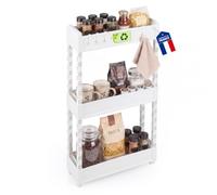 Iris Ohyama, Chariot Rangement Etroit pour Cuisine, 3 Etages, SRC-3 Blanc | Desserte cuisine sur roulette avec crochets amovibles. Utilisable comme meuble wc etroit ou salle de bain pour gain de place