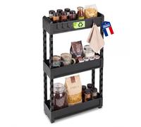 Iris Ohyama, Chariot Rangement Etroit pour Cuisine, 3 Etages, SRC-3 Noir | Desserte cuisine sur roulette avec crochets amovibles. Utilisable comme meuble wc etroit ou salle de bain pour gain de place