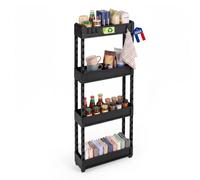 Iris Ohyama, Chariot Rangement Etroit pour Cuisine, 4 Etages, SRC-4 Noir | Desserte cuisine sur roulette avec crochets amovibles. Utilisable comme meuble wc etroit ou salle de bain pour gain de place