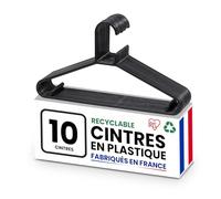Iris Ohyama, Cintres Plastique, Lot de 10 cintres, Cintre Gain de Place pour vêtements, Noir, sans BPA, Placards, Chemises, Manteaux, Cravates, Robes, Pantalons, Epais, Résistants, CHM-39