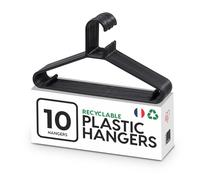 Iris Ohyama, Cintres plastique, Lot de 10 cintres pour vêtements, Noir, Sans BPA, Placards, Epais, Résistants, CHM-39