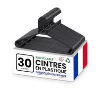 Iris Ohyama, Cintres Plastique, Lot de 30 cintres, Cintre Gain de Place pour vêtements, Noir, sans BPA, Placards, Chemises, Manteaux, Cravates, Robes, Pantalons, Epais, Résistants, CHM-39