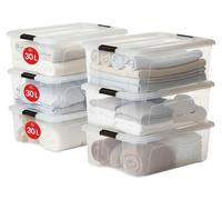 Iris Ohyama, coffret de 6 boîtes de rangement de 30 litres avec clips, empilables, idéales pour le salon, la chambre, le garage - Boîte de rangement New Top Box NTB-30 - Transparente